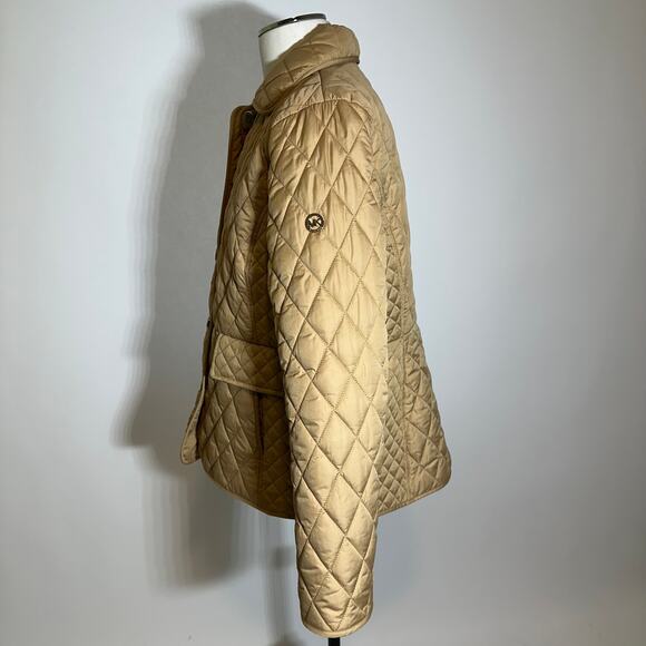 Michael Kors Khaki Diamond Quilted Field Jacket Coat Button Up Womens Large L - Picture 3 of 12